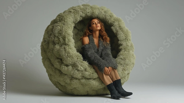 Obraz model on a green fur chair