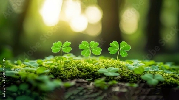 Fototapeta Three-Leaf Clovers in a Lush Green Forest