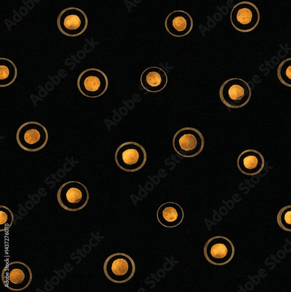 Fototapeta Brown yellow watercolor seamless pattern with circles. Abstract dark background. Circles on textured paper. Template for design, textile, wallpaper, carpet, ceramics