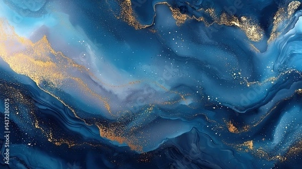Fototapeta Abstract Blue Marble Texture with Gold Splashes and Luxury Polished Surface for Elegant Background and Premium Branding
