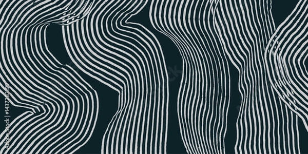 Fototapeta Hand drawn brush line abstract stripe background, Japanese and ethnic wood carving, weaving texture pattern, simple graphic for textile, carpet, decoration