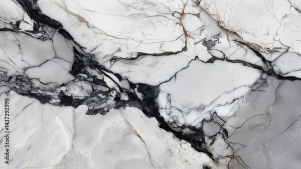 Fototapeta White marble texture with flowing black and gray veins creating a modern, elegant, and natural abstract design