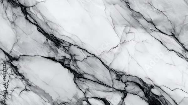 Fototapeta White marble texture with flowing black and gray veins creating a modern, elegant, and natural abstract design
