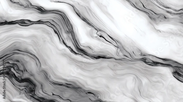 Fototapeta White marble texture with flowing black and gray veins creating a modern, elegant, and natural abstract design