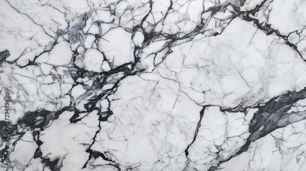 Obraz White marble texture with flowing black and gray veins creating a modern, elegant, and natural abstract design