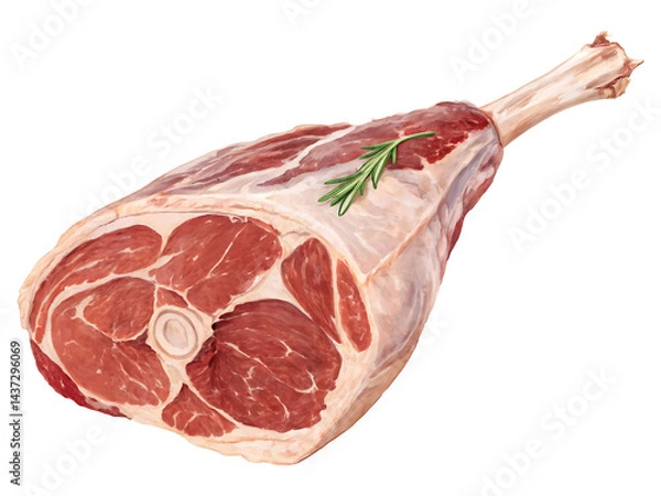 Fototapeta Fresh, red, raw meat: uncooked lamb and pork chops on a white cutting board