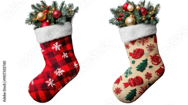 Obraz colorful Christmas stockings filled with fest on white background