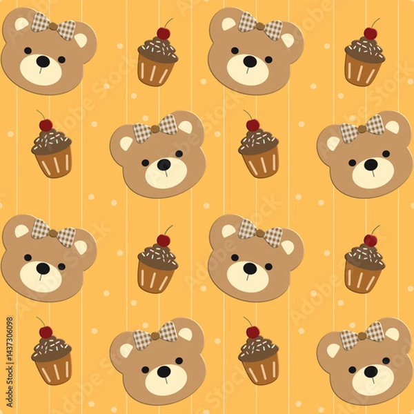 Fototapeta seamless pattern with cupcakes and bears