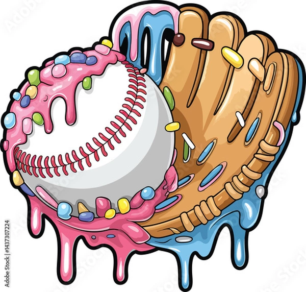 Obraz Baseball Ice Cream Drip Vector