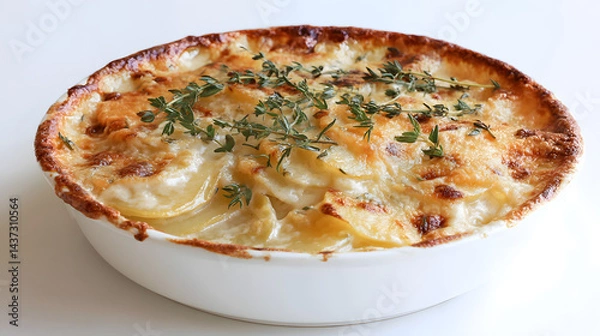 Fototapeta Classic Gratin Dauphinois with Layers of Thinly Sliced Potatoes and Creamy Cheese Topped with Thyme