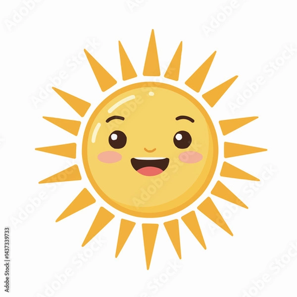 Obraz Happy cartoon sun with smiling face on a bright background  
