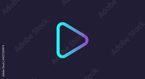 Fototapeta Gradient play button icon with glowing neon effect on dark background for multimedia projects and presentations