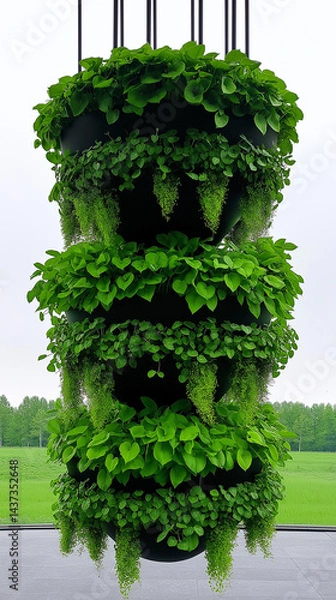 Fototapeta Vertical garden structure in green field