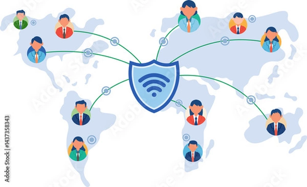 Obraz global wifi connectivity and internet access across world vector illustration 