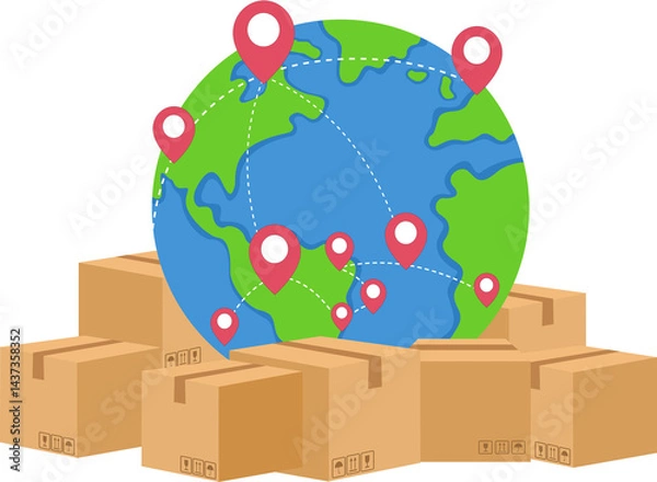 Obraz globe surrounded by cardboard boxes International and global shipping and logistics 