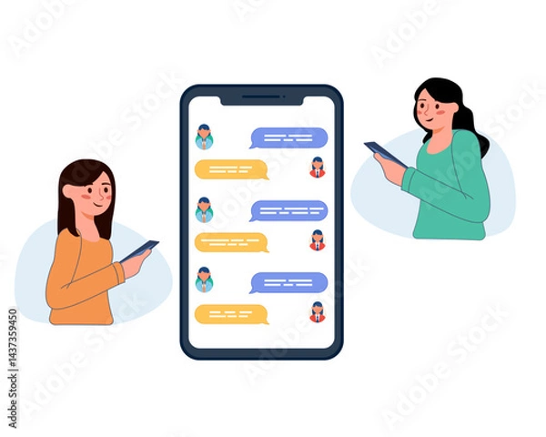 Obraz Two people conversation with the use of their mobile phones vector illustration