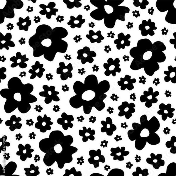 Obraz Vector dense seamless pattern with hand drawn cute flowers. Beautiful design for textile, wallpaper, fabric, wrapping paper and backgrounds.