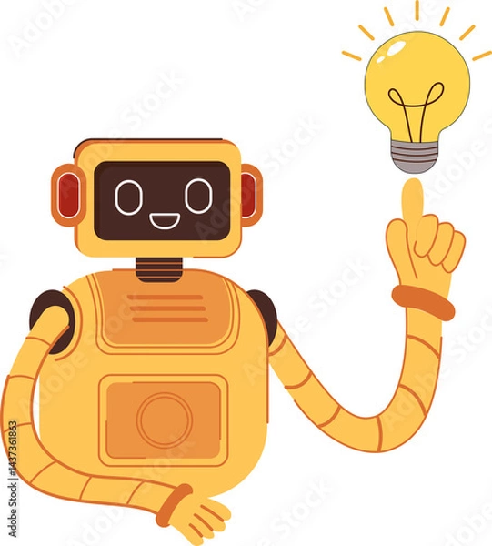 Obraz AI chat bot assistant provides innovative ideas to find solution Artificial intelligence concept, light bulb vector illustration