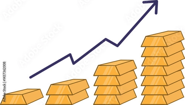 Obraz A stack of gold bars shows increase in gold prices flat vector illustration