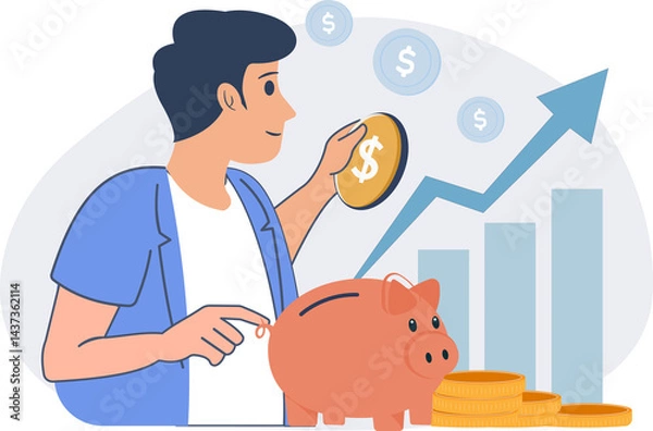 Obraz save money for business growth, retirement planning, money management flat vector illustration