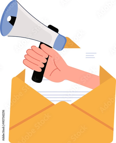 Obraz Digital and content marketing a hand holding megaphone for online e mail marketing social media, networking