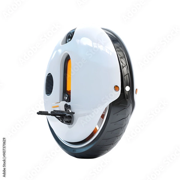 Fototapeta High-speed electric unicycle isolated on pure white, urban tech transport.