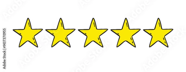 Fototapeta Five stars rating doodle icon. Gold star icon hand drawn isolated on a white background 