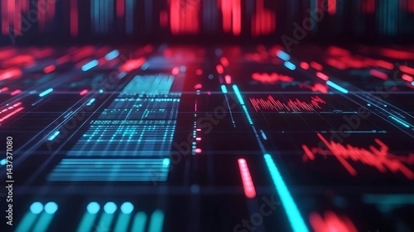 Fototapeta Futuristic Digital Dashboard Analyzing Financial Data and Charts