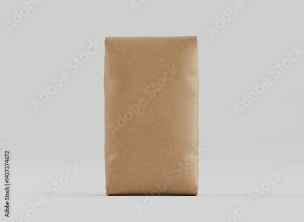 Fototapeta Sack packaging brown color 3D Render illustration Isolated on gray background