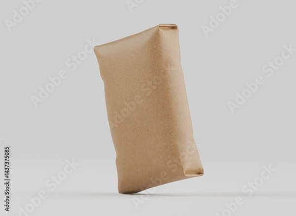 Fototapeta Sack packaging brown color 3D Render illustration Isolated on gray background