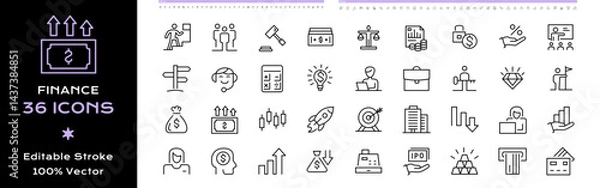 Fototapeta Finance Line Icons Set Design Collection - Editable Vector Illustrator Stroke.