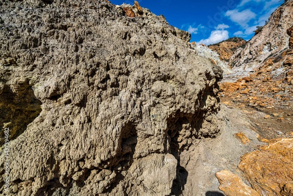 Fototapeta Textured volcanic rock close-up Sousaki Volcano Greece