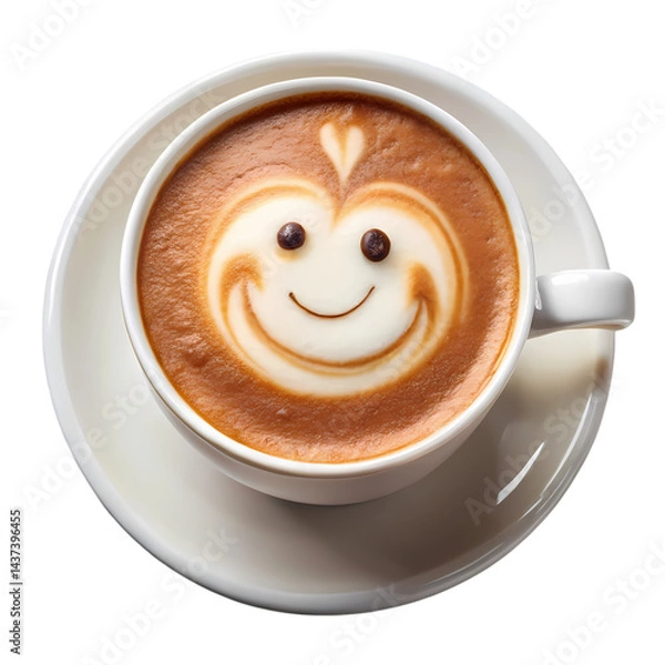 Obraz Delightful Latte Art A Happy Coffee Cup Image isolated on transparent background