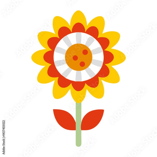 Fototapeta Colorful sunflower illustration with vibrant petals and stem  