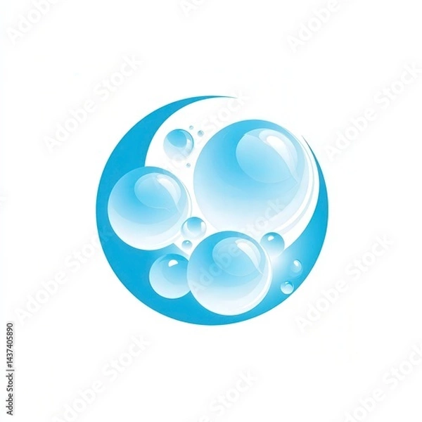 Fototapeta Bubbles floating in a blue circle that represent cleanliness and freshness in design