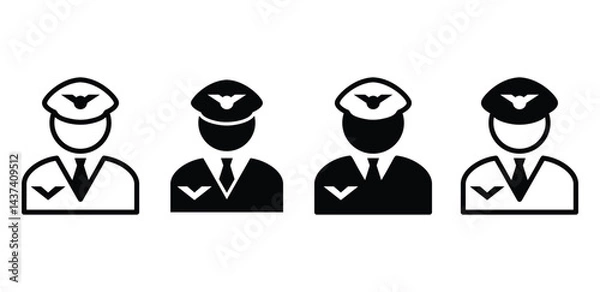 Fototapeta Set of Simple Black and White Pilot Icons Vector Design Illustration