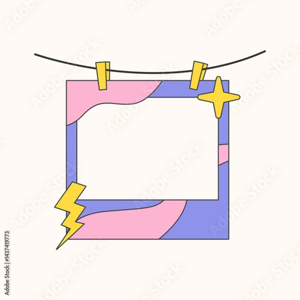 Fototapeta Retro cute purple polaroid photo frames background. Doodle frame polaroid border element vector illustration