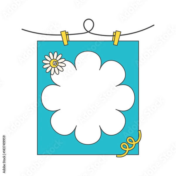 Obraz Retro cute flower shape polaroid photo frames background. Doodle frame polaroid border element vector illustration