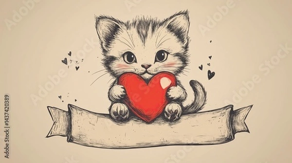 Fototapeta Cute Cartoon Kitten with Big Sparkling Eyes and Playful Expression