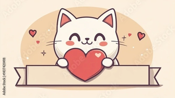 Fototapeta Cute Cartoon Kitten with Big Sparkling Eyes and Playful Expression