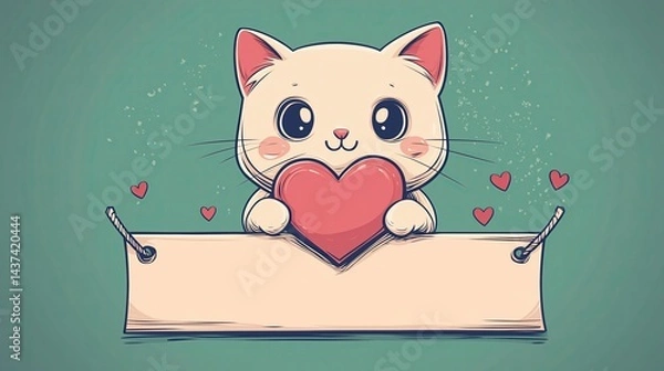 Fototapeta Cute Cartoon Kitten with Big Sparkling Eyes and Playful Expression