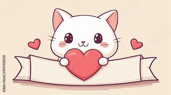 Fototapeta Cute Cartoon Kitten with Big Sparkling Eyes and Playful Expression