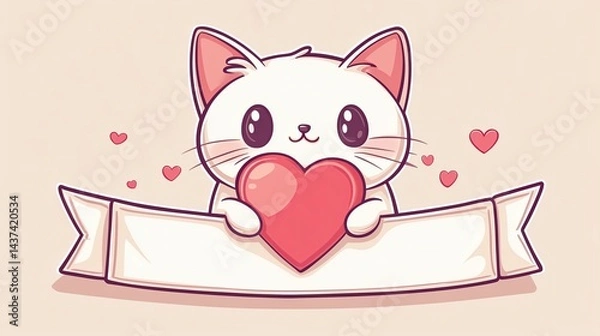 Fototapeta Cute Cartoon Kitten with Big Sparkling Eyes and Playful Expression