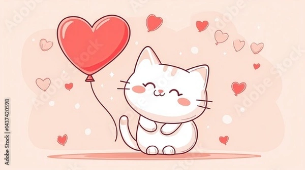 Fototapeta Cute Cartoon Kitten with Big Sparkling Eyes and Playful Expression