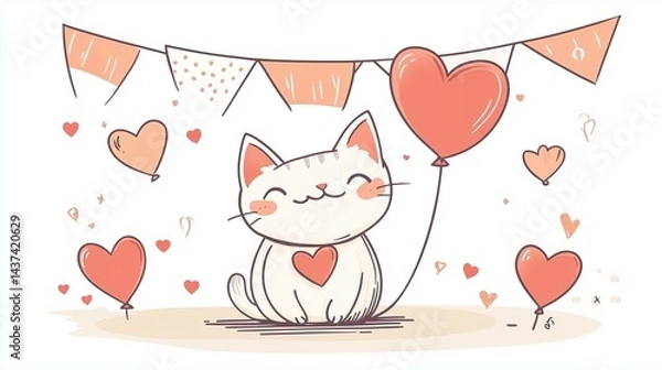 Fototapeta Cute Cartoon Kitten with Big Sparkling Eyes and Playful Expression