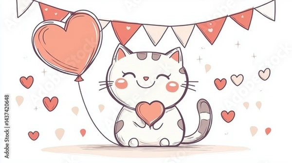 Fototapeta Cute Cartoon Kitten with Big Sparkling Eyes and Playful Expression