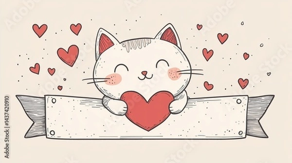 Fototapeta Cute Cartoon Kitten with Big Sparkling Eyes and Playful Expression