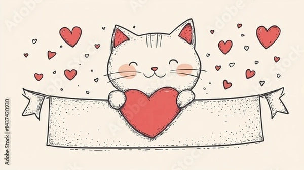 Fototapeta Cute Cartoon Kitten with Big Sparkling Eyes and Playful Expression