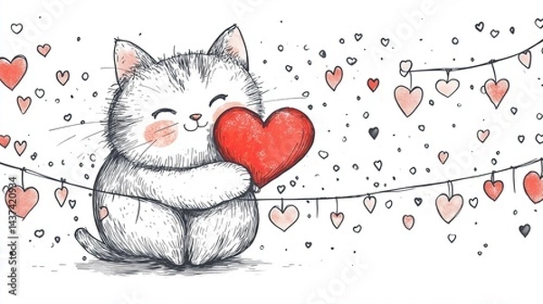 Fototapeta Cute Cartoon Kitten with Big Sparkling Eyes and Playful Expression