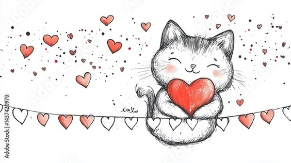 Fototapeta Cute Cartoon Kitten with Big Sparkling Eyes and Playful Expression